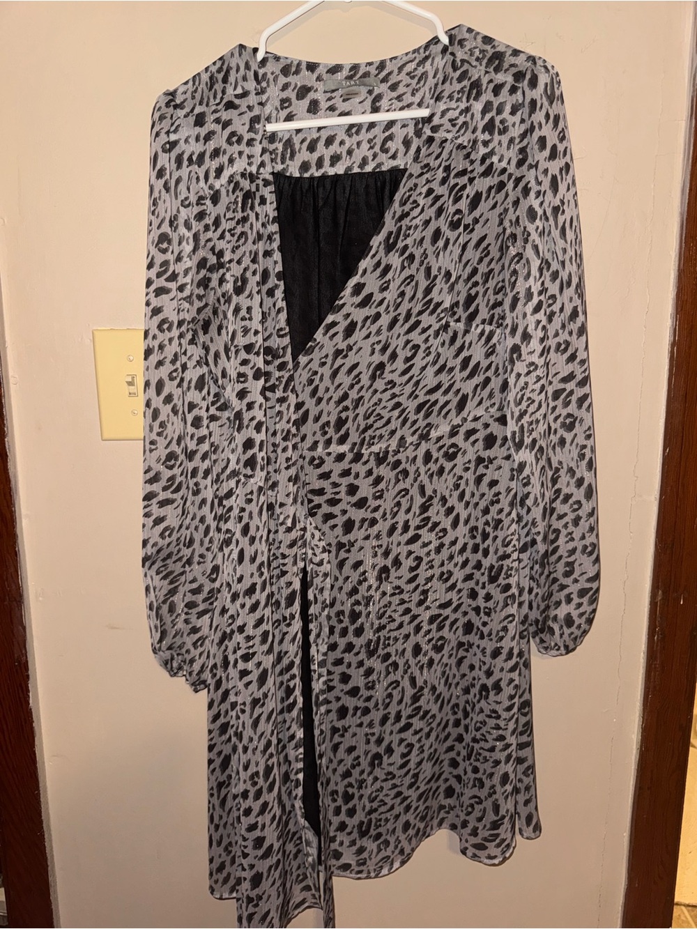 Tart Black and Gray Leopard-Print Wrap Mini Dress